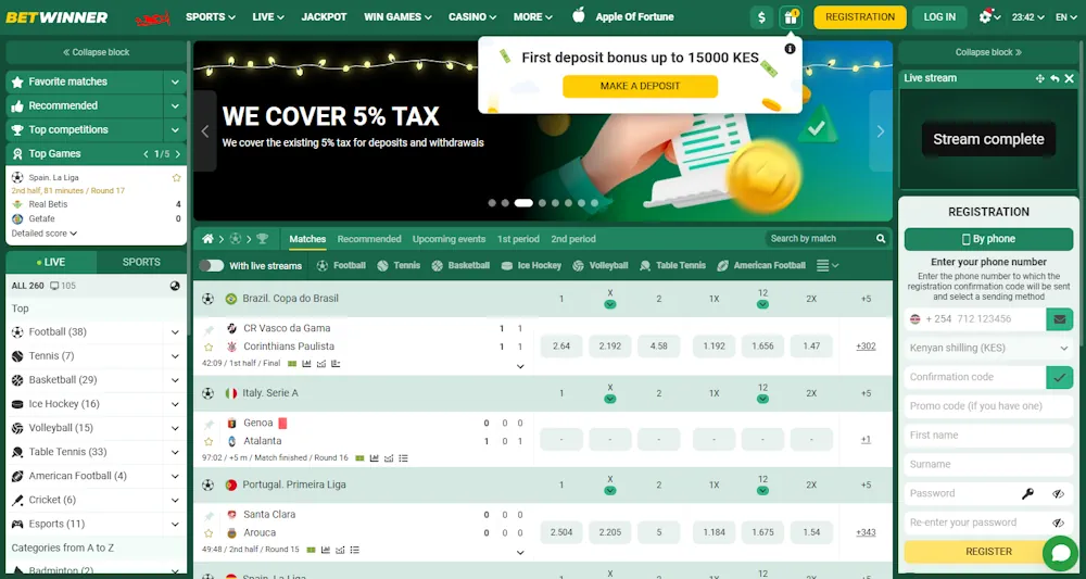 BetWinner Casino and Sportsbook Screenshot